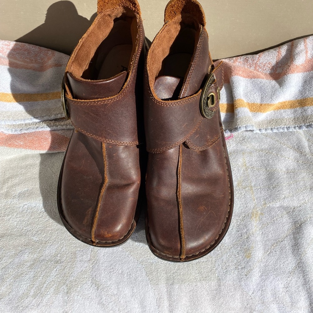 Women's Brown Leather Ankle Booties with Buckle